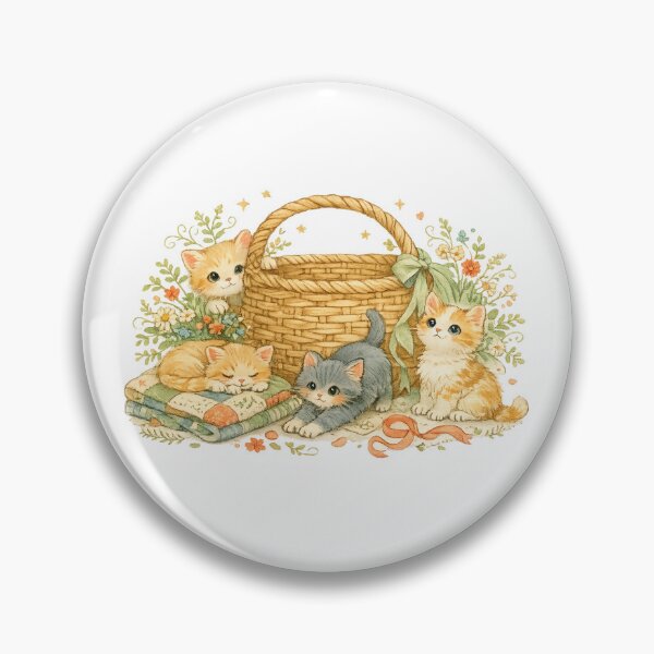 Item preview, Cute Kittens in a Basket Cottagecore Cat Lover Watercolor Floral Art designed and sold by inkoutninja.