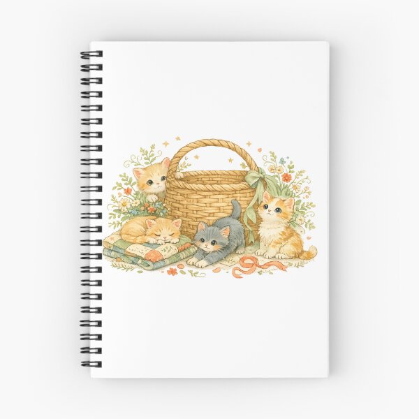 Item preview, Cute Kittens in a Basket Cottagecore Cat Lover Watercolor Floral Art designed and sold by inkoutninja.