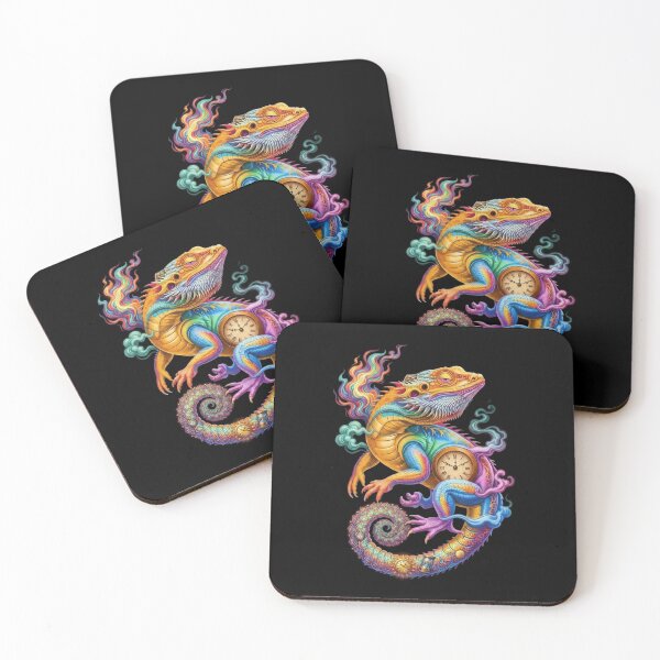 Item preview, Colorful Chameleon With Clock And Magical Swirls Fantasy Reptile Art designed and sold by Ostericaimusa.