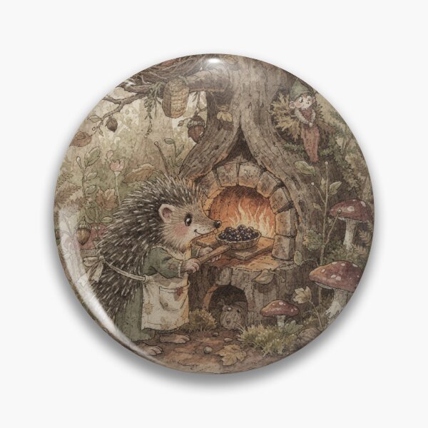 Item preview, Hedgehog Folk Baking Blackberry Pie in a Stump designed and sold by PictorialWhimsy.