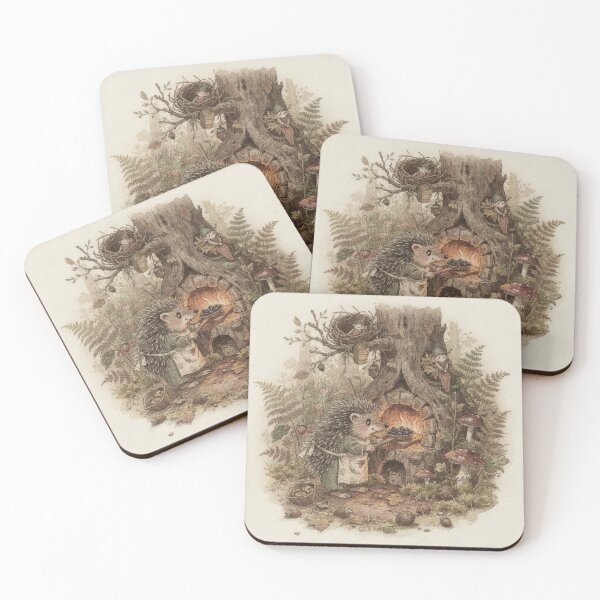Item preview, Hedgehog Folk Baking Blackberry Pie in a Stump designed and sold by PictorialWhimsy.
