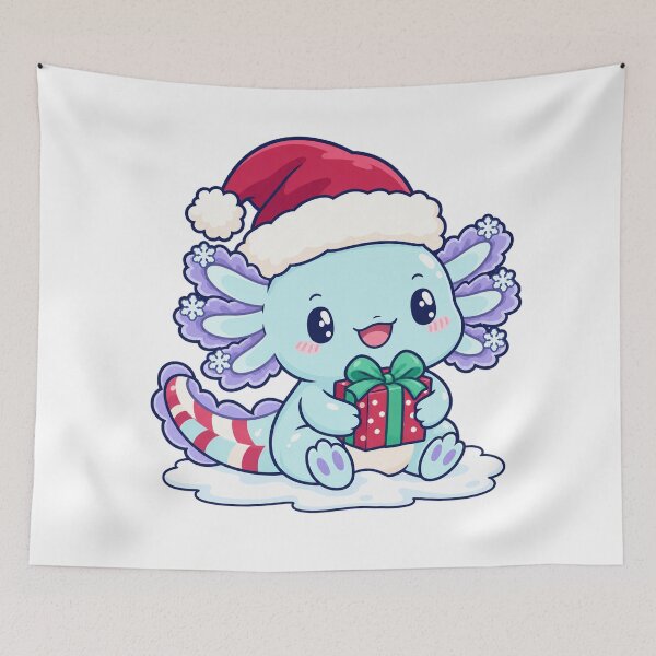 Item preview, Cute Christmas Axolotl with Santa Hat and Gift designed and sold by skyartdesign.