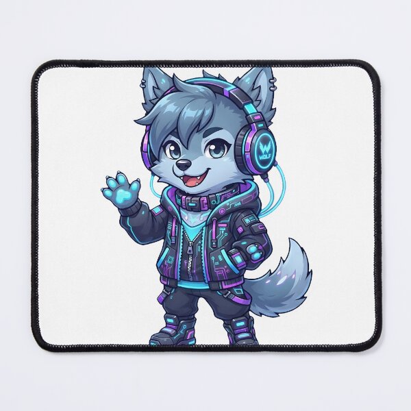 Item preview, Cyber Wolf Fursona Neon Gaming Techwear Cute Character designed and sold by DuckOddity.