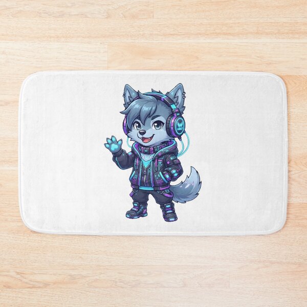 Item preview, Cyber Wolf Fursona Neon Gaming Techwear Cute Character designed and sold by DuckOddity.