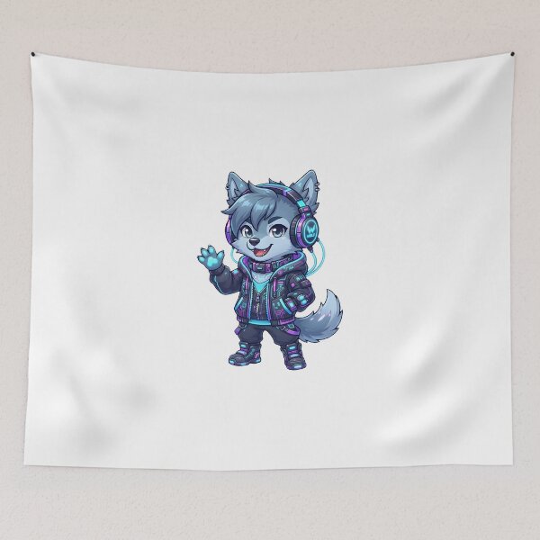 Item preview, Cyber Wolf Fursona Neon Gaming Techwear Cute Character designed and sold by DuckOddity.