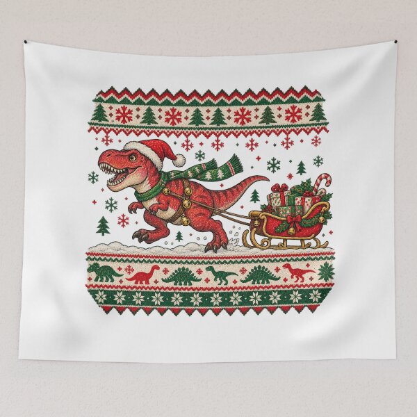 Item preview, Christmas Dinosaur Pulling a Sleigh in Nordic Style designed and sold by skyartdesign.