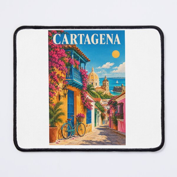 Item preview, Cartagena Colombia Vintage Travel Poster – Colorful Walled City & Cathedral – Retro South America Art Tee designed and sold by bobscraze.