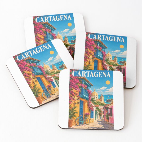 Item preview, Cartagena Colombia Vintage Travel Poster – Colorful Walled City & Cathedral – Retro South America Art Tee designed and sold by bobscraze.
