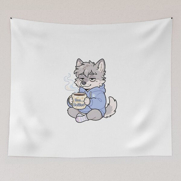 Item preview, Sleepy Coffee Lover Wolf Fursona Cute Chibi Meme Sticker designed and sold by DuckOddity.