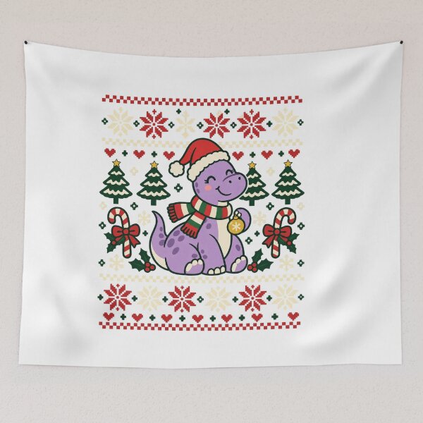 Item preview, Cute Purple Christmas Dinosaur in Nordic Pattern designed and sold by skyartdesign.