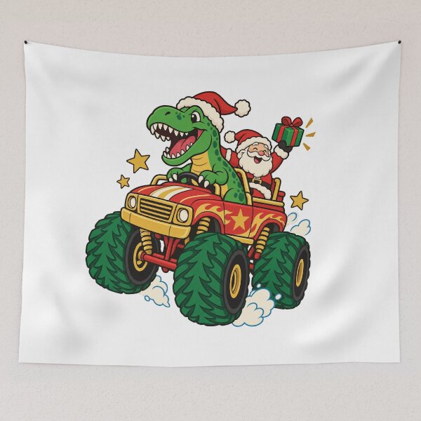 Item preview, Santa and Dinosaur Driving a Christmas Monster Truck designed and sold by skyartdesign.