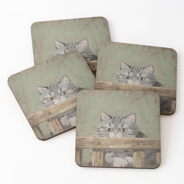 Item preview, Nosy Grey Cat Peeking Over the Fence designed and sold by PictorialWhimsy.