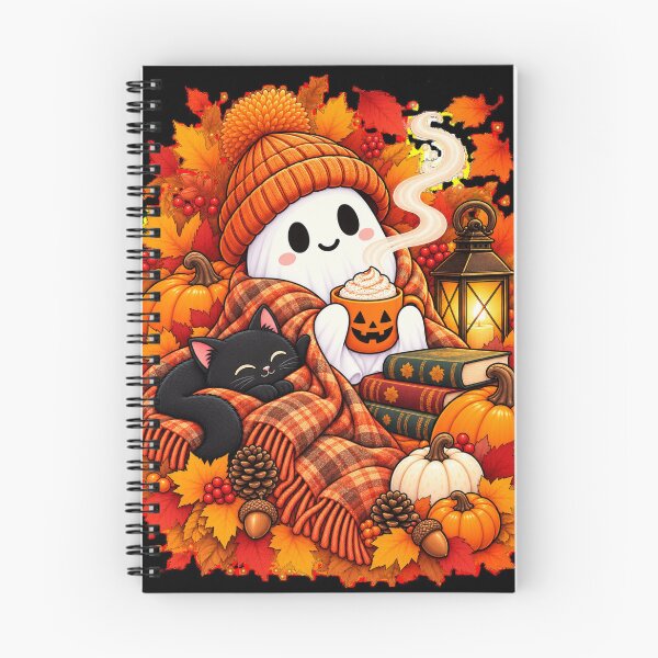 Item preview, Cozy Halloween Ghost Autumn Cat Pumpkin Illustration designed and sold by HAYTUBBLE.