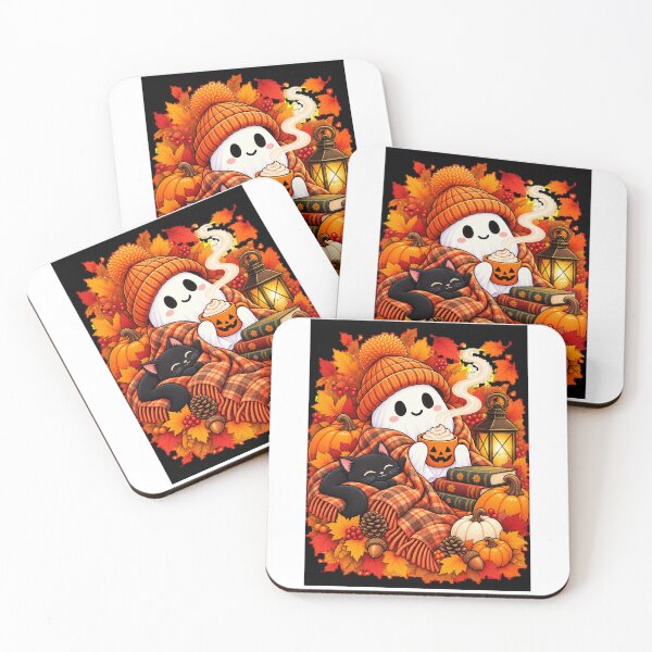 Item preview, Cozy Halloween Ghost Autumn Cat Pumpkin Illustration designed and sold by HAYTUBBLE.
