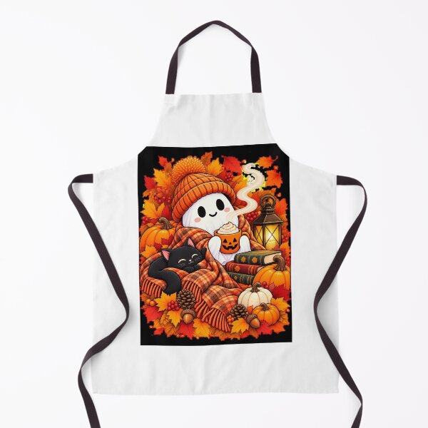 Item preview, Cozy Halloween Ghost Autumn Cat Pumpkin Illustration designed and sold by HAYTUBBLE.