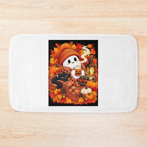 Item preview, Cozy Halloween Ghost Autumn Cat Pumpkin Illustration designed and sold by HAYTUBBLE.