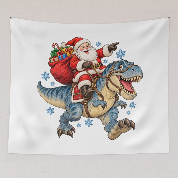 Item preview, Santa Riding a Blue T Rex with Gifts designed and sold by skyartdesign.