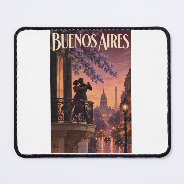 Item preview, Buenos Aires Vintage Travel Poster – Tango Dancers & Jacaranda Sunset – Retro Argentina Art Tee designed and sold by bobscraze.