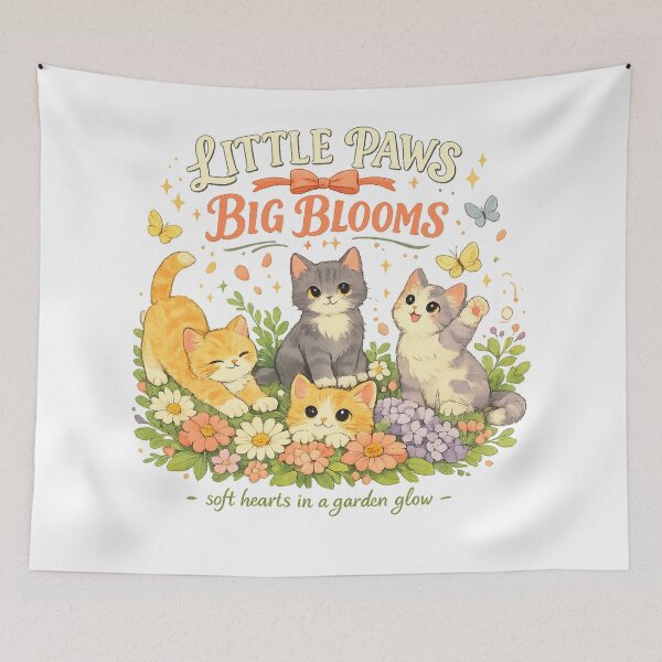 Item preview, Little Paws Big Blooms Cute Kittens Floral Garden Cottagecore Cat Art designed and sold by inkoutninja.