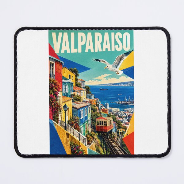 Item preview, Valparaiso Vintage Travel Poster – Colorful Hillside Funicular & Seagull – Retro Chile Art Tee designed and sold by bobscraze.