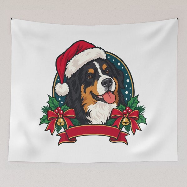 Item preview, Bernese Mountain Dog Christmas Portrait with Holly designed and sold by skyartdesign.