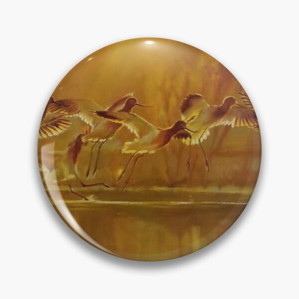 Item preview, Oil Painting Flying Avocets Birds Golden Sunset Wetland designed and sold by CanvasMeadow.