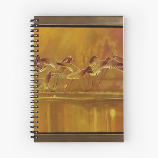 Item preview, Oil Painting Flying Avocets Birds Golden Sunset Wetland designed and sold by CanvasMeadow.