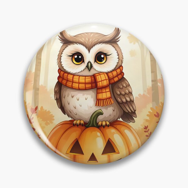 Item preview, Autumn’s cheerful owl wearing a tiny knitted scarf, perched on a whimsical, oversized pumpkin. designed and sold by Ponted.