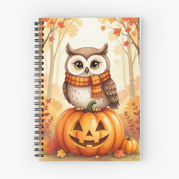 Item preview, Autumn’s cheerful owl wearing a tiny knitted scarf, perched on a whimsical, oversized pumpkin. designed and sold by Ponted.