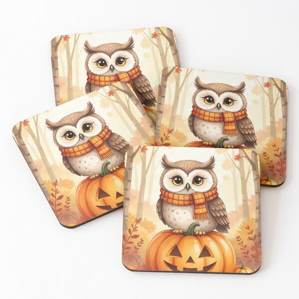 Item preview, Autumn’s cheerful owl wearing a tiny knitted scarf, perched on a whimsical, oversized pumpkin. designed and sold by Ponted.