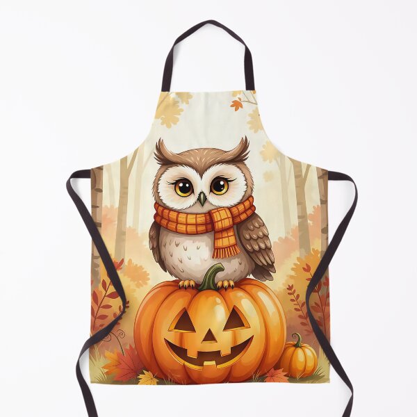 Item preview, Autumn’s cheerful owl wearing a tiny knitted scarf, perched on a whimsical, oversized pumpkin. designed and sold by Ponted.