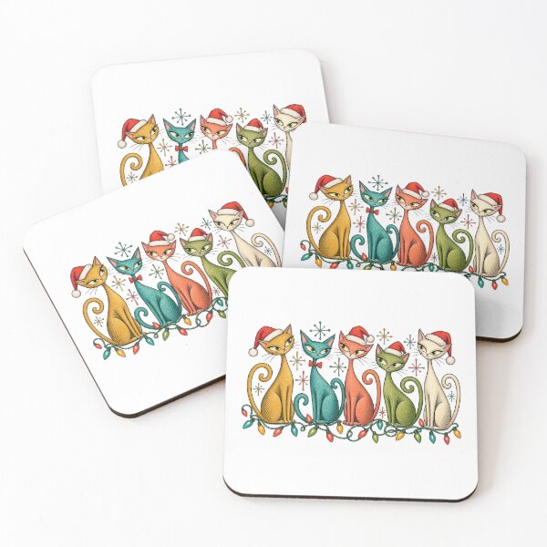 Item preview, Five Retro Christmas Cats with Festive Lights designed and sold by skyartdesign.