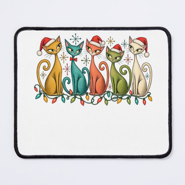 Item preview, Five Retro Christmas Cats with Festive Lights designed and sold by skyartdesign.