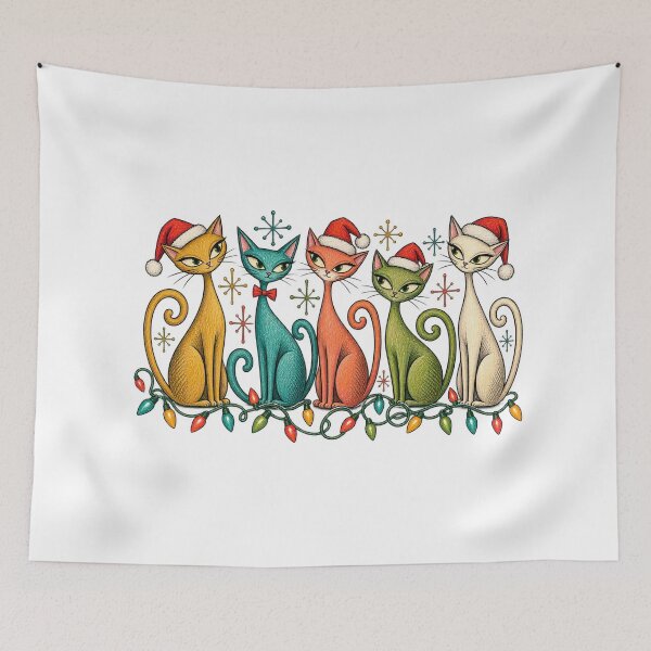 Item preview, Five Retro Christmas Cats with Festive Lights designed and sold by skyartdesign.