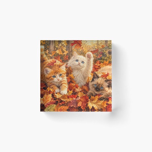 Item preview, Three Kittens Playing in Autumn Leaves by Orikall designed and sold by HippieWorks.