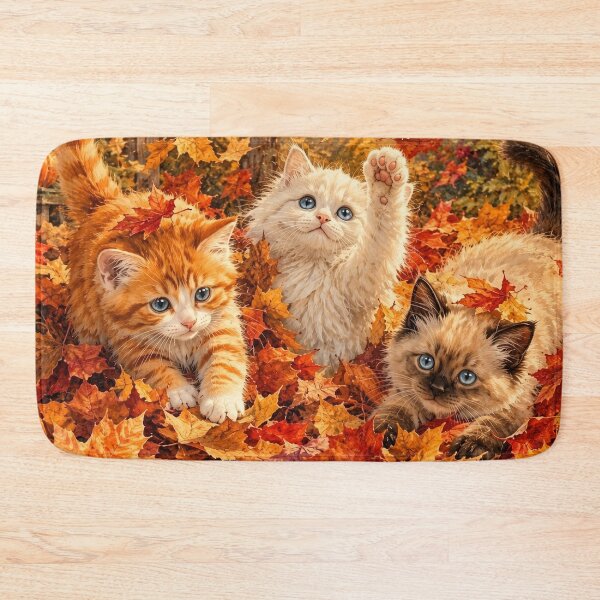 Item preview, Three Kittens Playing in Autumn Leaves by Orikall designed and sold by HippieWorks.