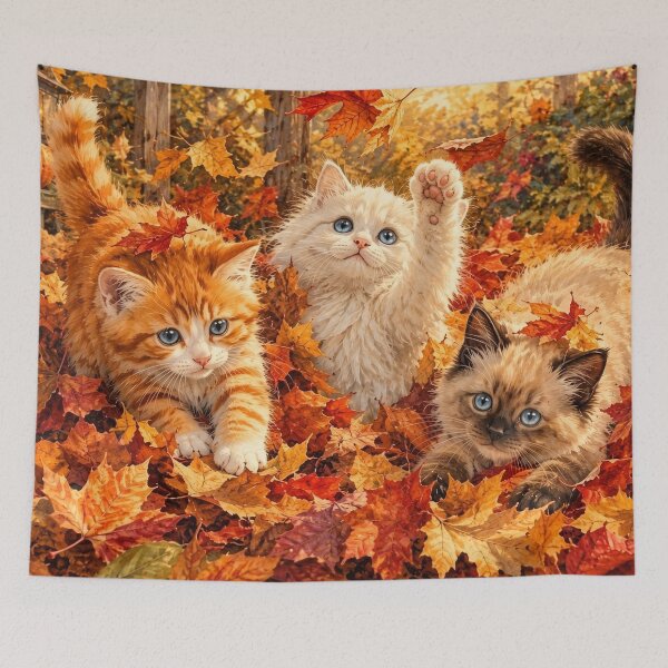 Item preview, Three Kittens Playing in Autumn Leaves by Orikall designed and sold by HippieWorks.