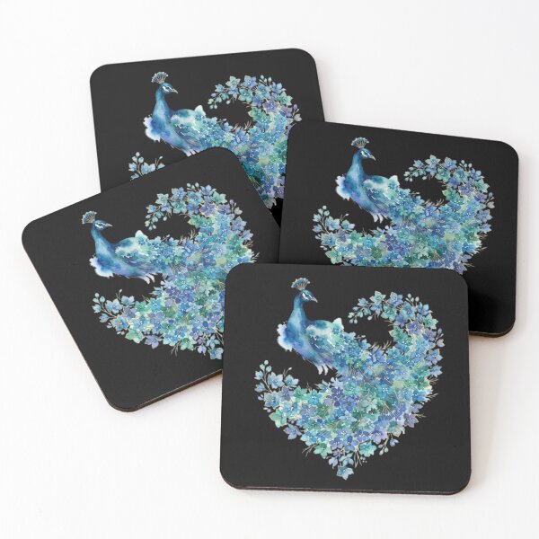 Item preview, Elegant Blue Watercolor Floral Peacock Art designed and sold by bvdesignart.