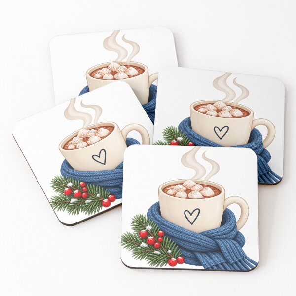 Item preview, Cozy Winter Hot Cocoa – Blue Scarf & Evergreen Minimalist Art designed and sold by meghnad.