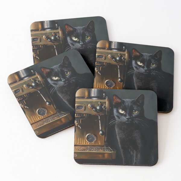 Item preview, Black Cat and Golden Espresso Machine designed and sold by Purrista Studio.