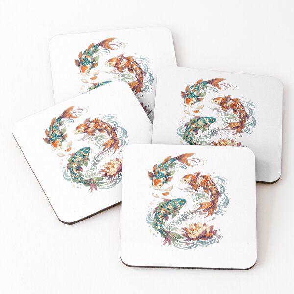 Item preview, Three Koi Fish Lotus Flower Japanese Inspired Zen Watercolor Pond Art designed and sold by inkoutninja.