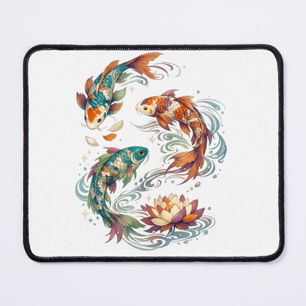 Item preview, Three Koi Fish Lotus Flower Japanese Inspired Zen Watercolor Pond Art designed and sold by inkoutninja.