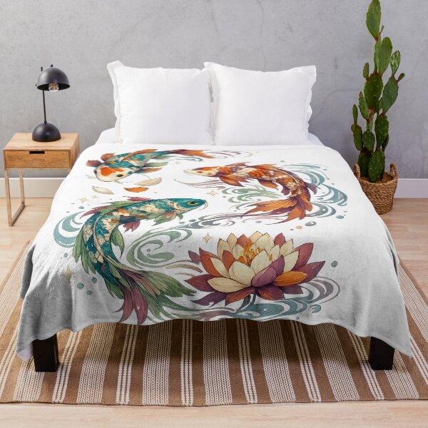 Item preview, Three Koi Fish Lotus Flower Japanese Inspired Zen Watercolor Pond Art designed and sold by inkoutninja.