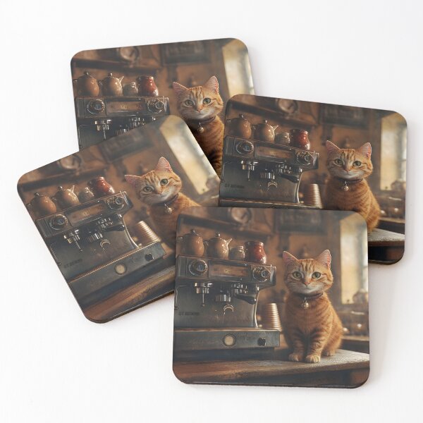 Item preview, Ginger Cat and Copper Coffee Machine designed and sold by Purrista Studio.