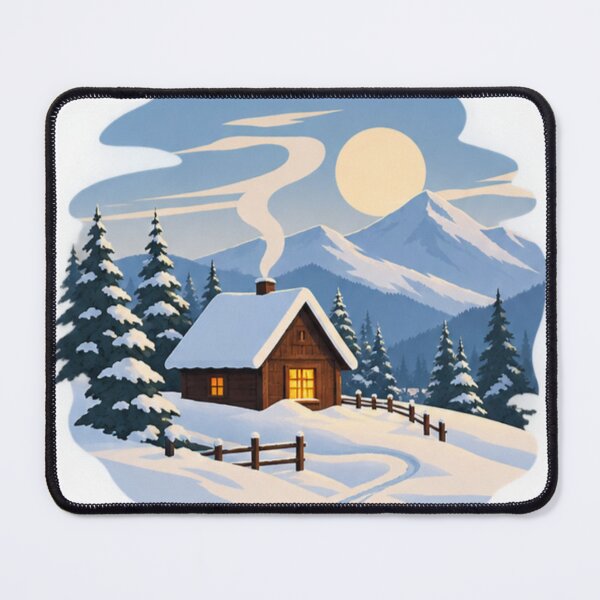 Item preview, Cozy Snowy Cabin – Minimalist Winter Mountain Landscape Art designed and sold by meghnad.
