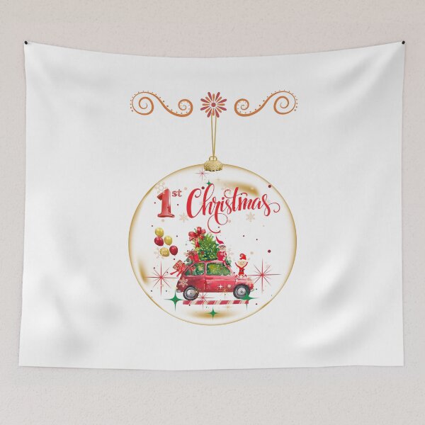 Item preview, Baby's 1st Christmas Bauble Design - Festive Red Vintage Car with Elves & Xmas Graphic designed and sold by VibranPalette.