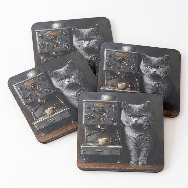Item preview, Grey Cat and Vintage Espresso Machine designed and sold by Purrista Studio.