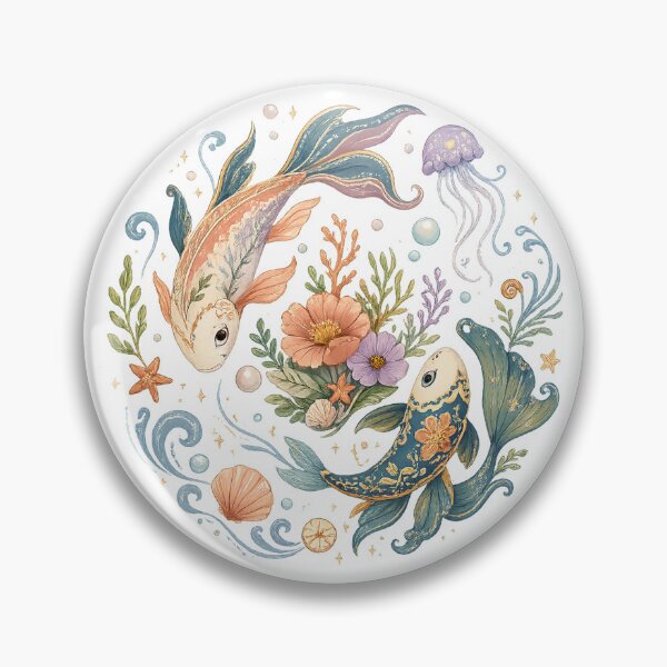 Item preview, Whimsical Koi Fish Jellyfish Floral Ocean Watercolor Underwater Art designed and sold by inkoutninja.