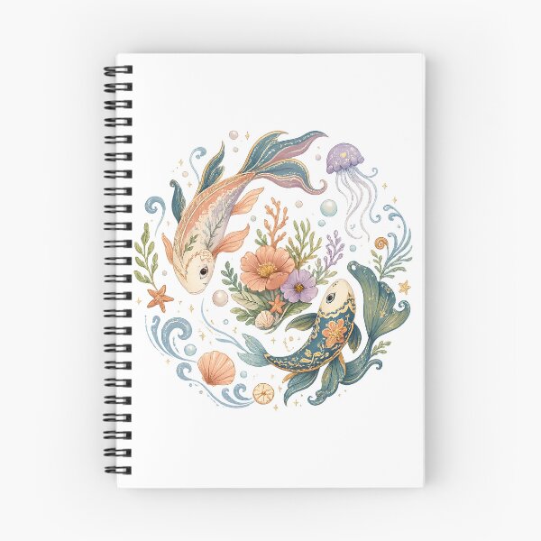 Item preview, Whimsical Koi Fish Jellyfish Floral Ocean Watercolor Underwater Art designed and sold by inkoutninja.