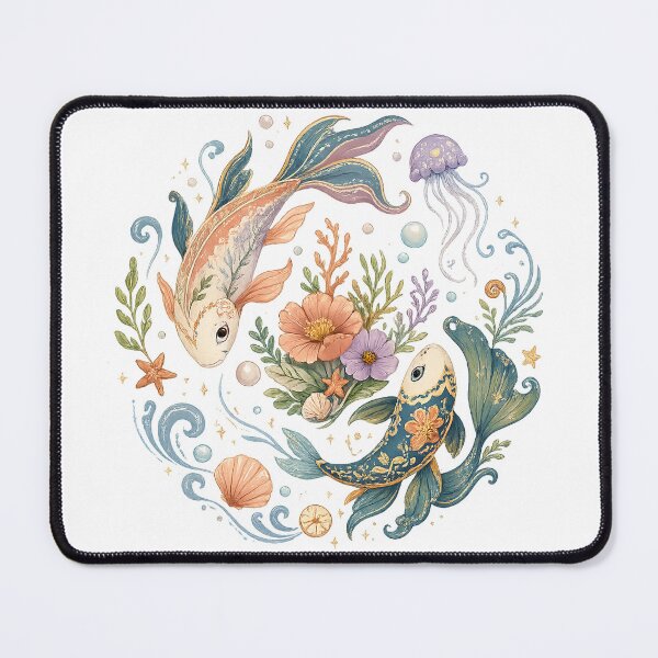 Item preview, Whimsical Koi Fish Jellyfish Floral Ocean Watercolor Underwater Art designed and sold by inkoutninja.
